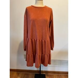 Wild Fable womens rust color sweatshirt tiered dress knee length size M
